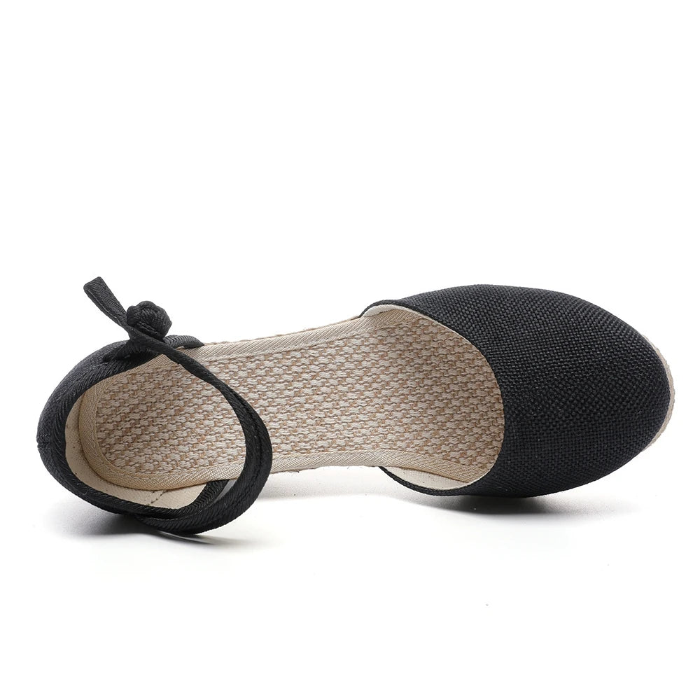 Summer Women Linen Plain 6Cm Wedge Sandals Bohemian Handmade Ladies Casual Comfortable Espadrilles Platform Pumps Shoes