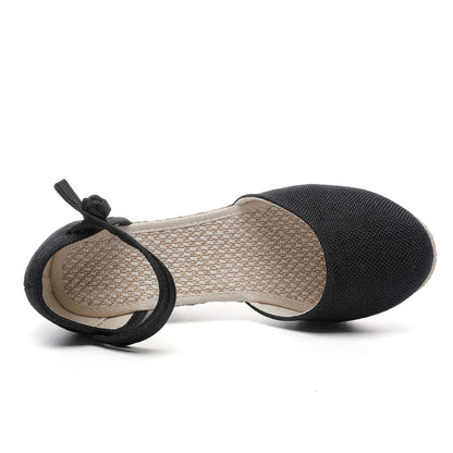 Summer Women Linen Plain 6Cm Wedge Sandals Bohemian Handmade Ladies Casual Comfortable Espadrilles Platform Pumps Shoes