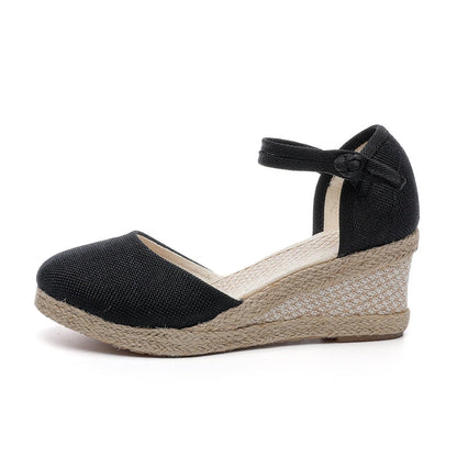 Summer Women Linen Plain 6Cm Wedge Sandals Bohemian Handmade Ladies Casual Comfortable Espadrilles Platform Pumps Shoes
