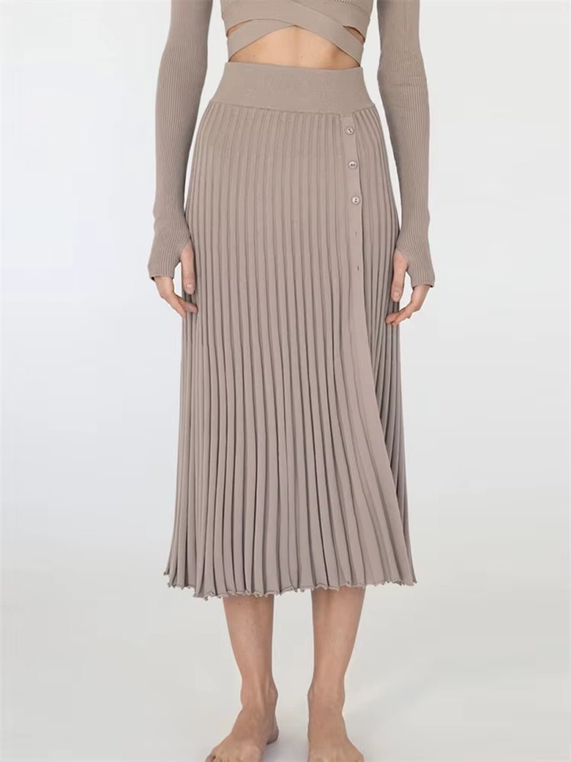 New White Knit Two Piece Women Sets Fall Ribbed Crop Top and Pleated Knitted Skirt Suits for Women Midi Dress Sets 2022