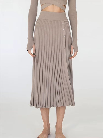 New White Knit Two Piece Women Sets Fall Ribbed Crop Top and Pleated Knitted Skirt Suits for Women Midi Dress Sets 2022